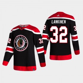 Chicago Blackhawks Kevin Lankinen 32 2020-21 Reverse Retro Authentic Shirt - Mannen